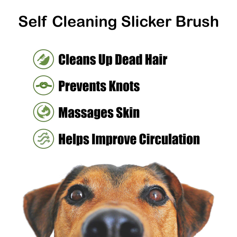 BarxBuddy Slicker Dog Brush for Shedding Short Hair and Long Hair, Self Cleaning Dog and Cat Brush - PawsPlanet Australia