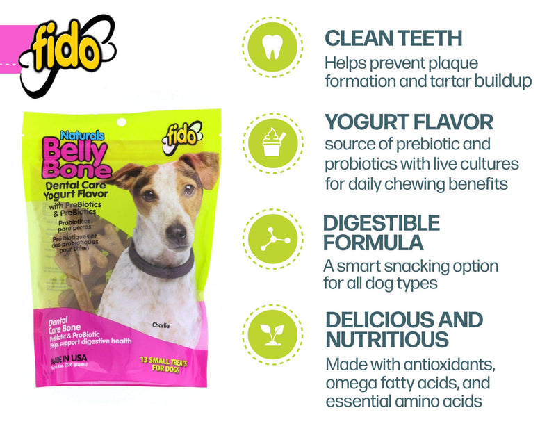 Fido Small Belly Bone, 8 Ounces, Yogurt Dog Treats with Prebiotics and Probiotics - PawsPlanet Australia