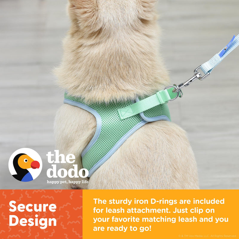 The Dodo Green Dog Harness, Size Medium; Easy Step-in Harness for Dogs; Breathable Mesh Fabric; Snap-Together, Pinch Release Buckle, Ring for Leash Attachment; Everyday Pet Apparel - PawsPlanet Australia