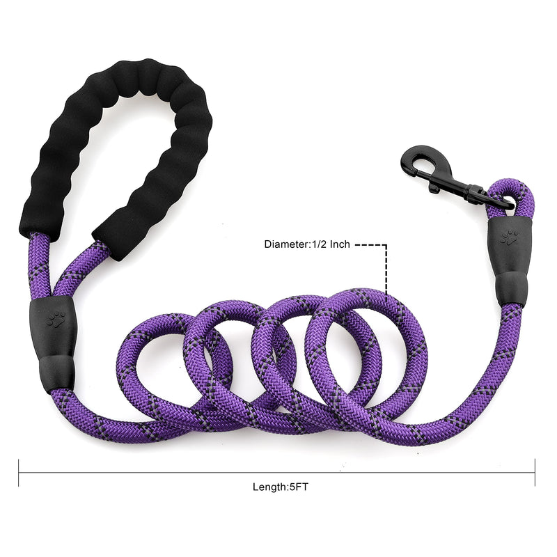 U-picks Purple Collar and Lead Set, Strong Rope Dog Lead with Premium Dog Collar Comfort and Reflective for Medium Large Dog - PawsPlanet Australia