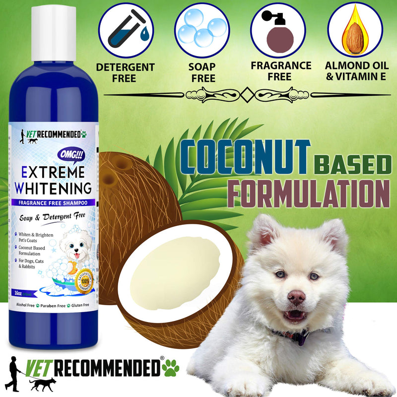 [Australia] - Vet Recommended OMG Extreme Dog Whitening Shampoo (16 Oz /473ml) - Coconut Based 100% Safe - Free from Soaps, Detergent, Bleach & Fragrance - Make Your Dog's Coat Clean, Silky and Smooth. Made in USA 