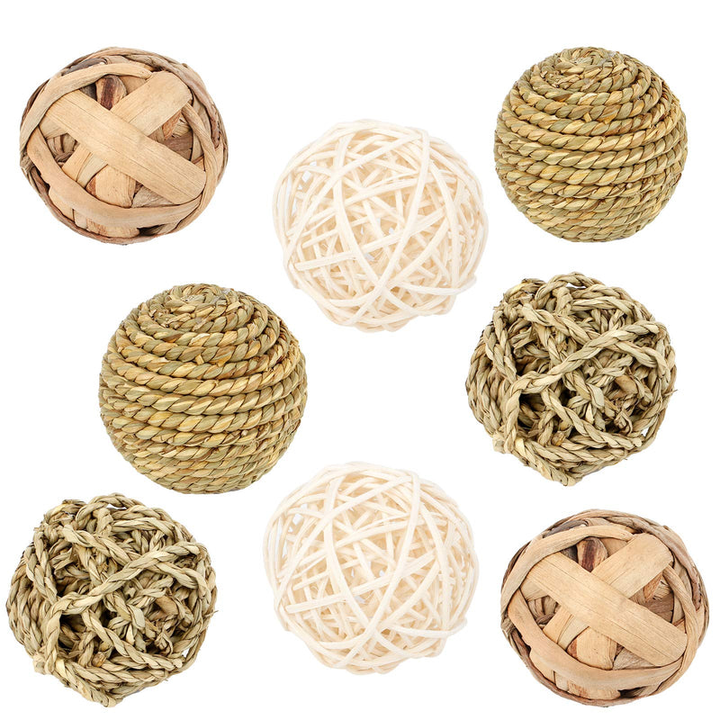 Jubaopen Pack of 8 Chew Balls Small Animal Chew Toy Grass Toy Natural Small Animal Toy Ball Grass Ball Hay Ball Chew Toy Balls for Rabbits Guinea Pigs Chinchilla Rabbits Toy Set - PawsPlanet Australia