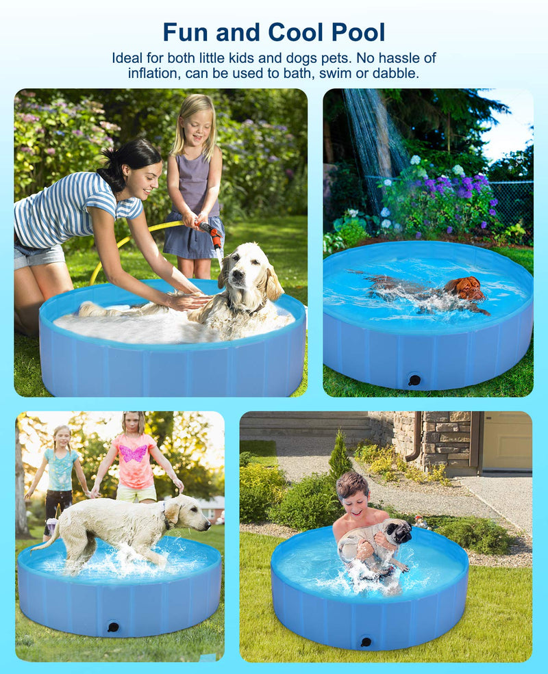 Beedove Foldable Pet Dog Swimming Pool, Large PVC Non-Slip Dog Paddling Pool, Outdoor Dog Bath Tub for Medium Dogs and Kids in Outdoor Garden Yard (120 x 30cm) - PawsPlanet Australia