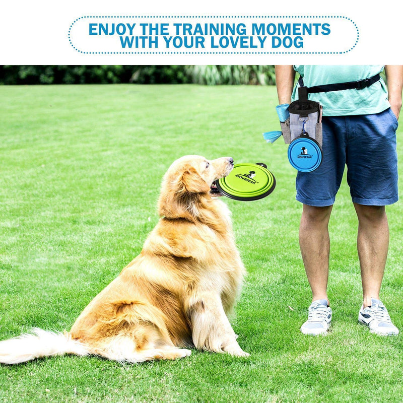 [Australia] - Cilkus 7 Piece Dog Training Set - Dog Training Clicker, Treat Pouch Bag, Housetraining Door Bells, Dog Toys, Dog Bowl.Puppy Supplies Starter Kit for Teaching Commands Blue bag 7 set 