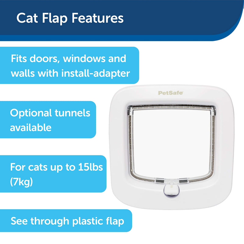 PetSafe Manual-Locking Cat Flap with Easy Install, White, 4 Way Manual Lock, Exclusive Entry, For Cats Up to 7 kg, Energy Efficient - PawsPlanet Australia