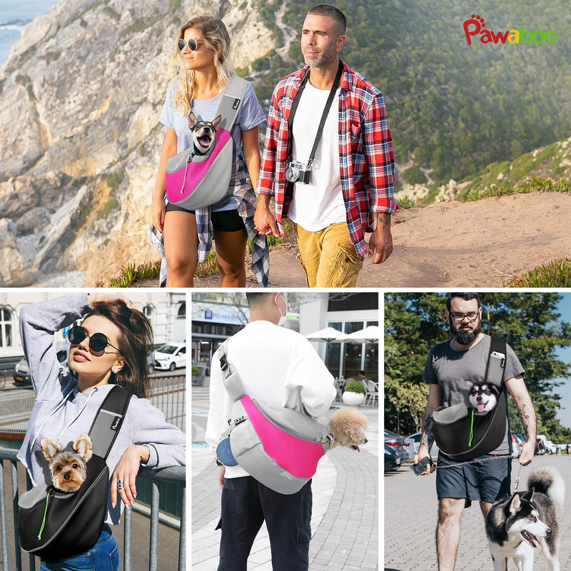 Pawaboo Pet Dog Sling Carrier, Hand Free Drawstring Dog Papoose with Adjustable Strap, Breathable Mesh Bag for Puppy Cat, Crossbody Satchel Dog Purse with Pocket for Outdoor Travel, Black, Small S - PawsPlanet Australia
