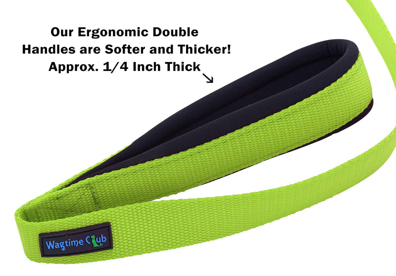 [Australia] - Wagtime Club Soft and Thick 6FT Double Handle Leash for Medium to Large Dogs (Neon Green) 