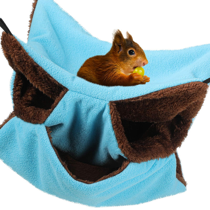 Small Pet Cage Hammock Triple-Layer Pet Hammock Fleece Cage Hanging Hammock Sugar Glider Hammock Bed for Chinchilla Parrot Guinea-Pig Ferret Squirrel Hamster Rat (Blue and Brown) Blue and Brown - PawsPlanet Australia