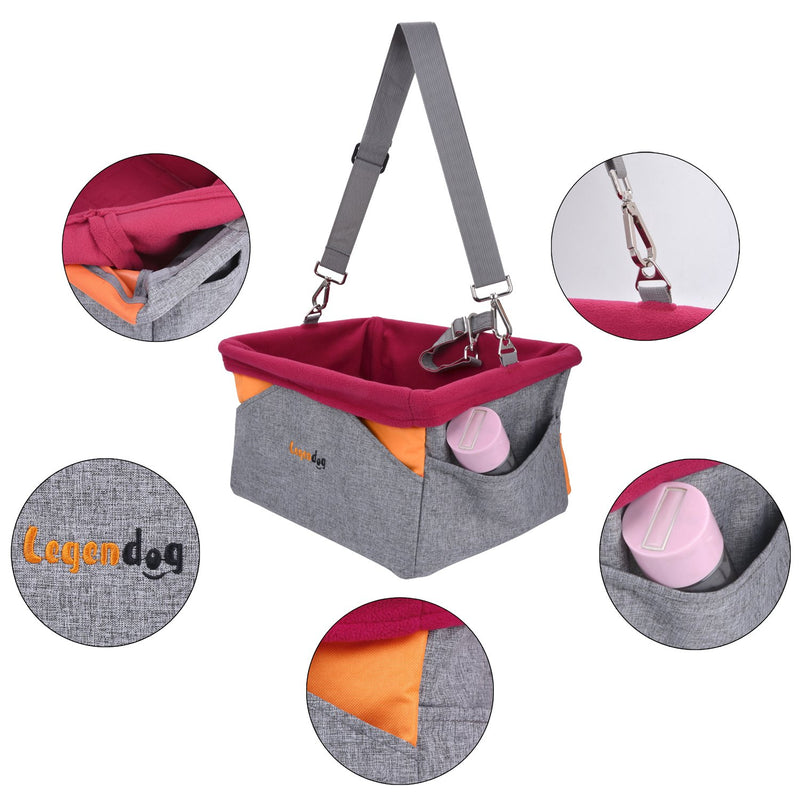 Legendog Dog Car Seat, Waterproof Breathable Pet Dog Cat Car Booster Seat Deluxe Portable Travel Car Carrier Bag for Small Dogs Puppies Gray - PawsPlanet Australia