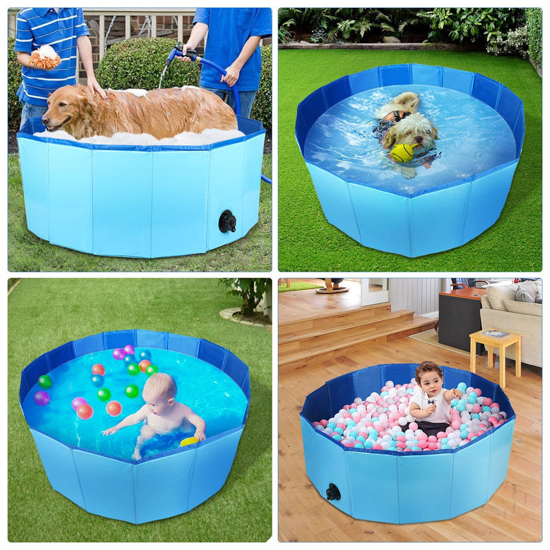 FREESOO Dog Swimming Pool Pet Paddling Pool Large Foldable Dog Bath Tub Portable Outdoor Gargen Pool for Puppy Cat Kids Blue 80x30cm - PawsPlanet Australia