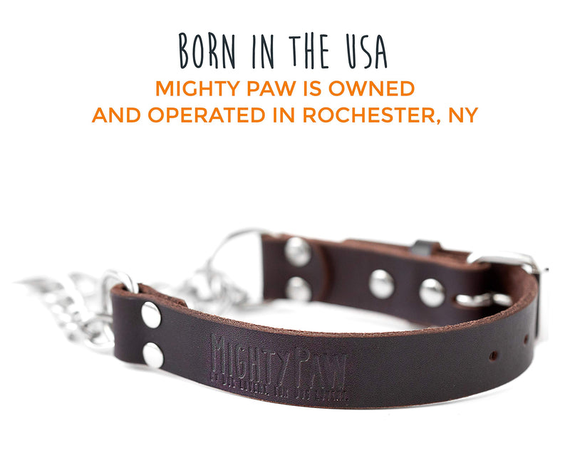 [Australia] - Mighty Paw Leather Training Collar, Martingale Collar, Stainless Steel Chain - Premium Quality Limited Chain Cinch Collar. Large Brown 