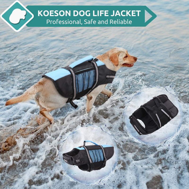 KOESON Dog Life Jacket Safety Pet Life Vest, Adjustable Dogs Lifesaver with High Buoyancy and Rescue Handle, Ripstop Life Preserver for Small Medium and Large Dogs at The Swimming Pool, Beach X-Small Blue - PawsPlanet Australia