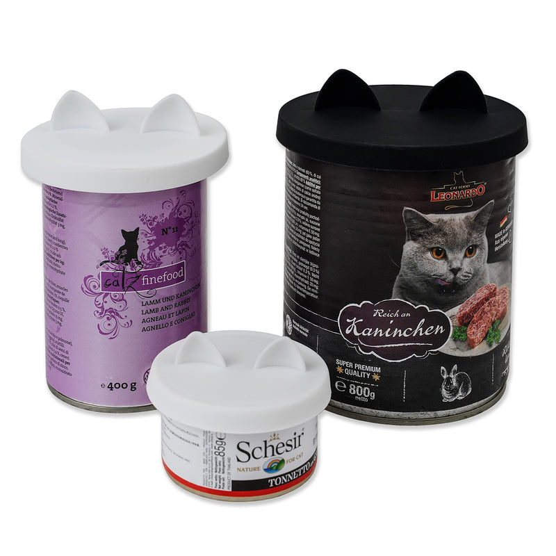 OHMO 2 Pack Pet Can Lids, Universal Silicone Covers for Cat and Dog Can Food 1 Fit 3 Standard Size Can Tops, Black and White 70-420g, Black and White - PawsPlanet Australia