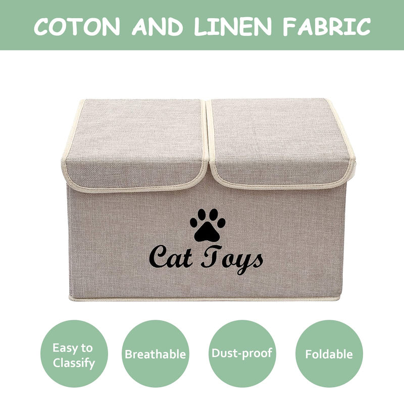 Geyecete Large Storage Boxes - Large Linen Fabric Foldable Storage Cubes Bin Box Containers with Lid and Handles for Dog Apparel & Accessories, Dog Coats, Dog Toys, Dog Clothing Cat Toys Beige - PawsPlanet Australia