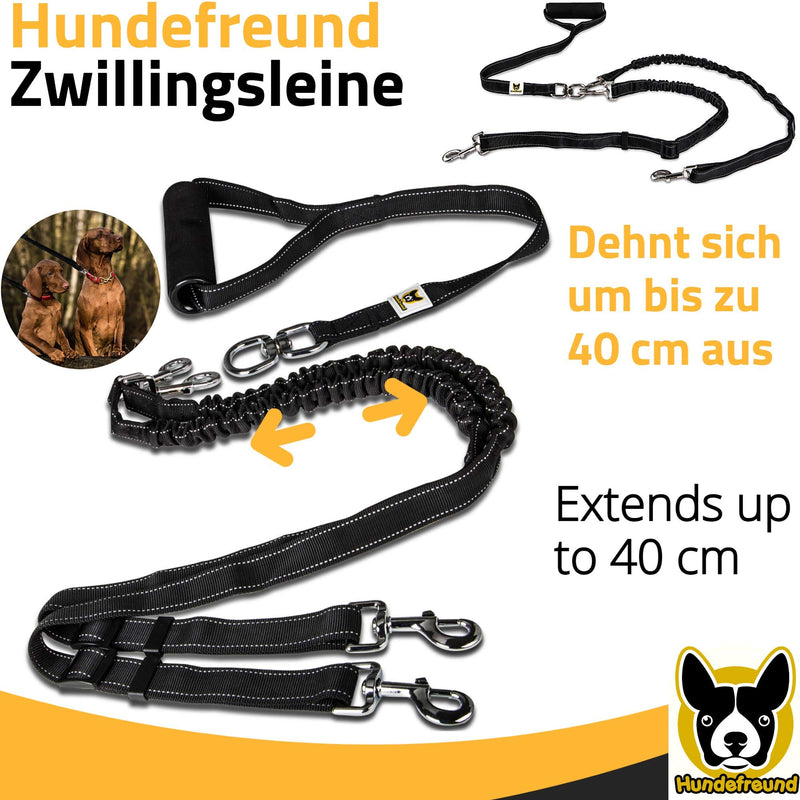 Twin leash - dog leash for 2 large dogs from 20 kg - double leash stretchable reflective 150 to 220 cm with soft grip - PawsPlanet Australia