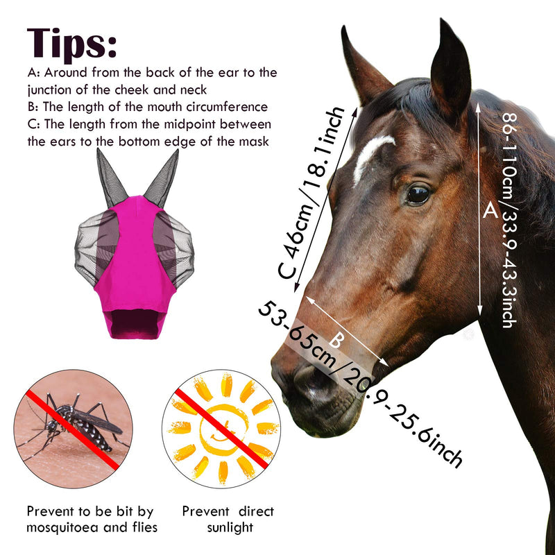 3 Pieces Horse Fly Mask Horse Mask with Ears Smooth and Elasticity Fly Mask with UV Protection, 3 Colors (L, Purple, Royal Blue, Pink) L - PawsPlanet Australia