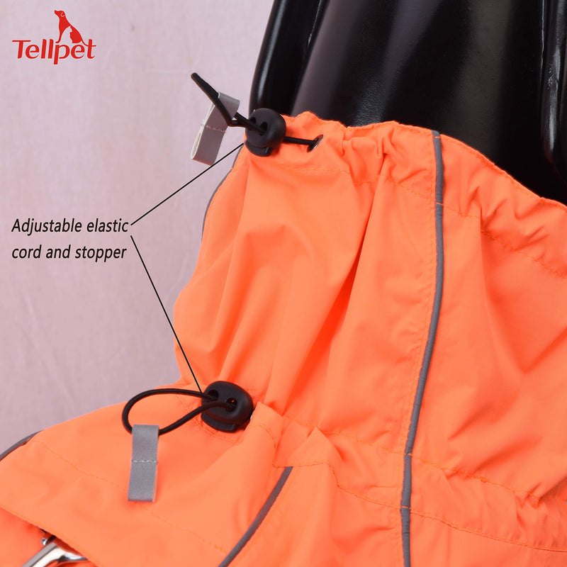 [Australia] - Tellpet Dog Jacket Waterproof Dog Raincoat, Reflective Dog Jacket XXL(Chest:31.5-37.5",Back Length:22") Orange 