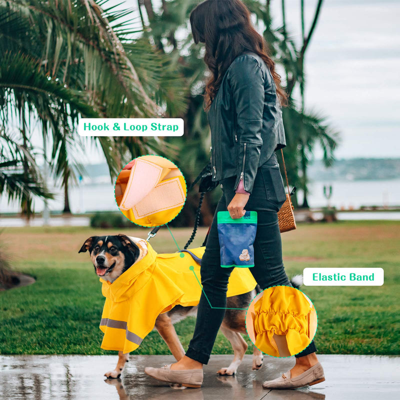 [Australia] - MIGOHI Dog Raincoat Hooded Poncho Waterproof Adjustable Lightweight Pet Rain Jacket with Reflective Strip for Small Medium Large Dogs L Yellow 