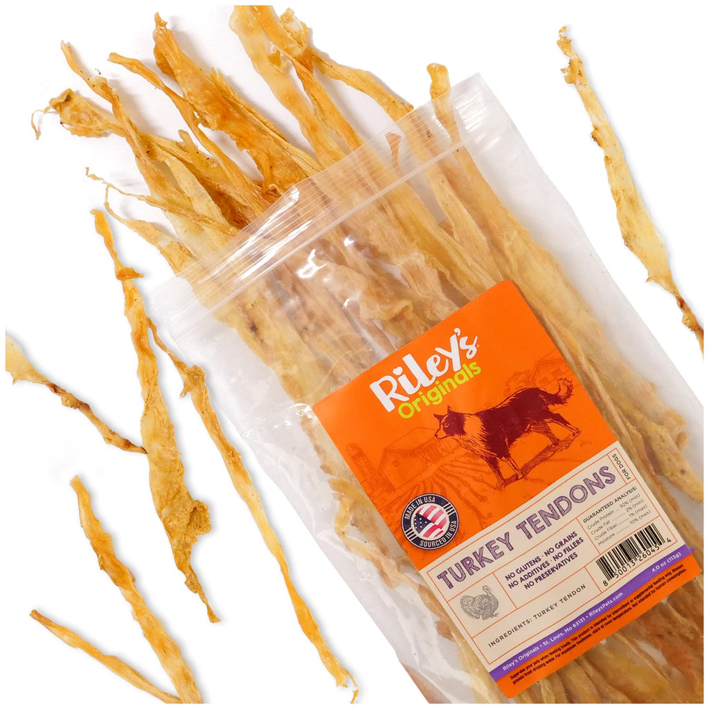 Riley's Turkey Tendons for Dogs Made in The USA & Sourced in The USA - Single Ingredient Dog Treats for Small Dogs, Medium Dogs, & Large Dogs - All Natural Turkey Tendon Chews for Dogs - 4 oz - PawsPlanet Australia