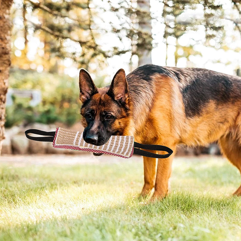 Tug toy dog, bite sausage for dogs, jute bite sausage dog K9 training with 2 handles, chew toy dogs, dog toy, dog training accessories, toy dog indestructible, dog toy robust C - PawsPlanet Australia