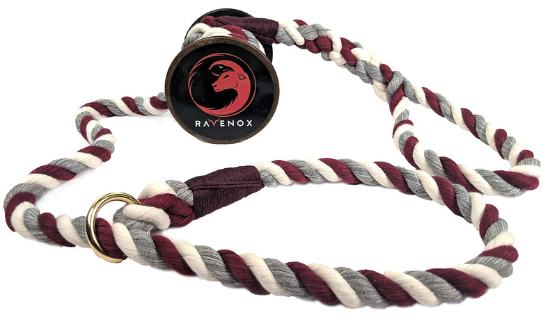 [Australia] - Ravenox Slip Lead Rope Dog Leash | Strong and Comfortable Cotton Rope Dog Leash for Pets | Handmade in The USA with 100% American Made Rope | 6 Feet Long | for Small, Medium & Large Dogs 1/2-inch x 6-feet Burgundy, Silver & White 