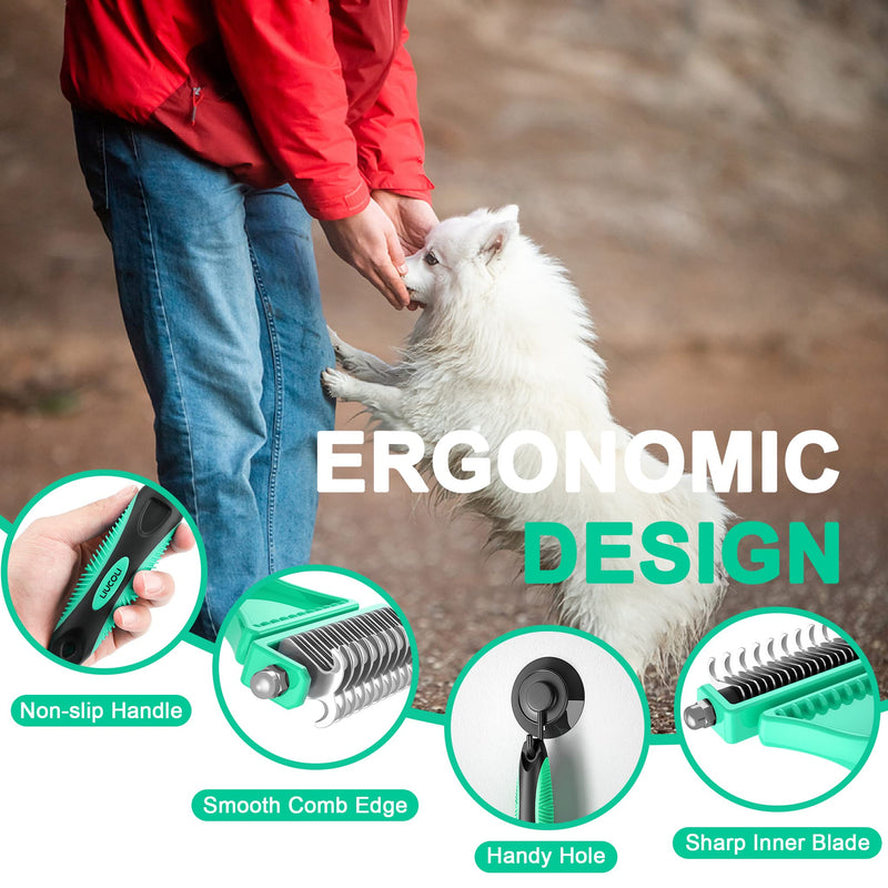 Dog brush, cat brush, dog comb, cat comb, LIUCOLI double-sided 23+12 undercoat brush dogs cats for long hair/short hair - pet undercoat brush, 96% knots and loose hair removes green + black - PawsPlanet Australia