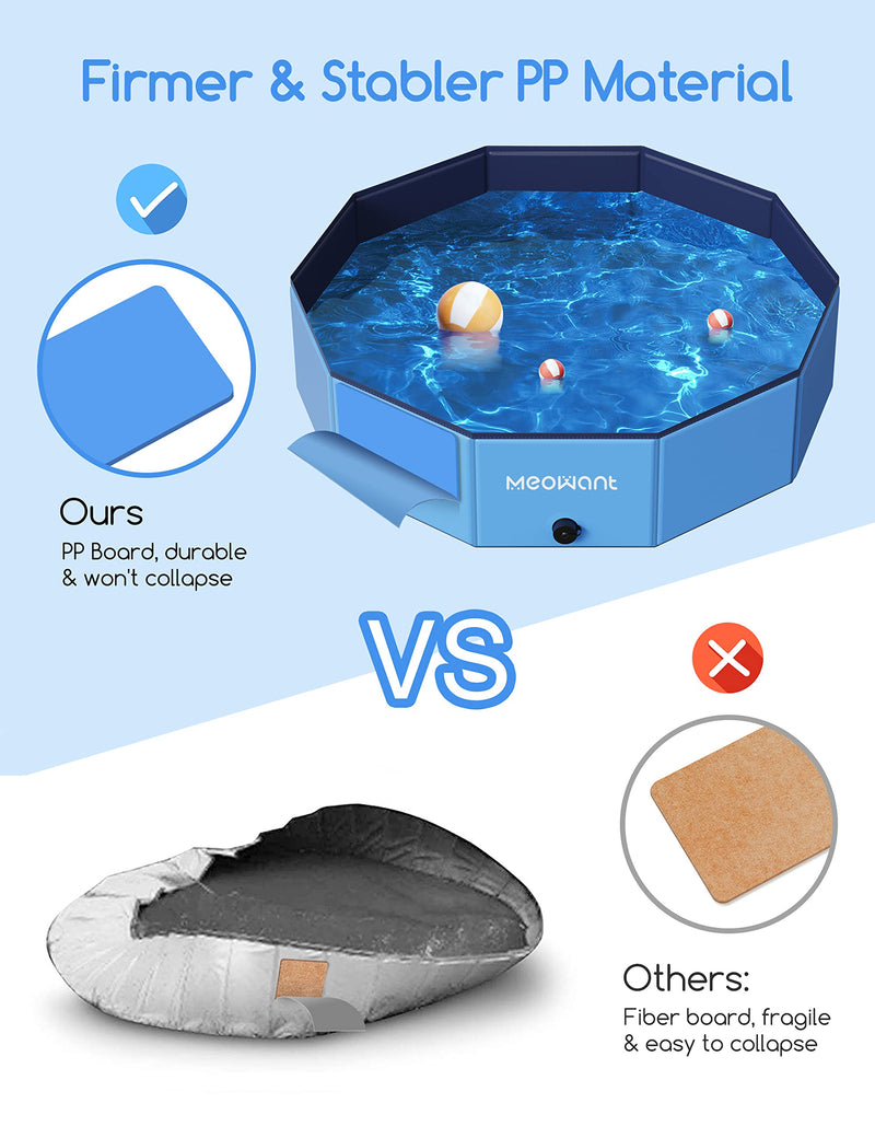 Dog Paddling Pool, Meowant Foldable Dog Swimming Pool for Dogs, 120x30cm Foldable Dog Pool with 8pcs Repair Patch Pet Bath Pool, Portable Bathing Tub Kiddie Pool for Kids Dogs L(120*30cm) - PawsPlanet Australia