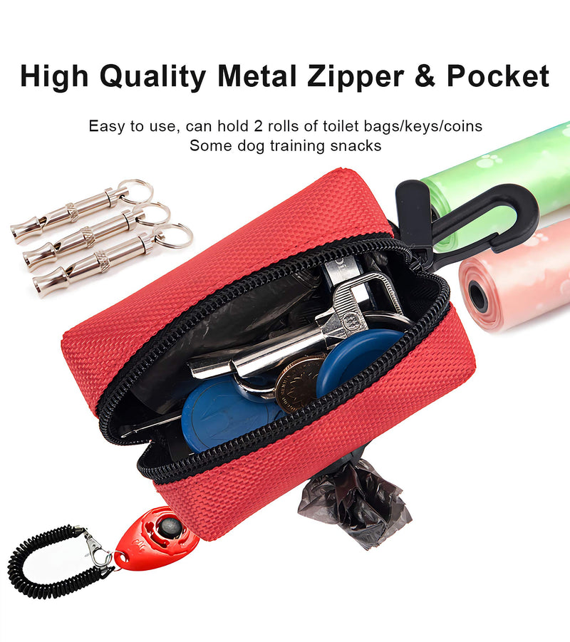 Dog Poo Bag Holder, Pet Poop Bag Dispenser Leash Attachment, Durable Oxford Cloth Metal Zip Garbage Bags for Walking Lead, Portable Waste Bag Carrier Accessories for Any Belt, 2 Packs Red and Black - PawsPlanet Australia