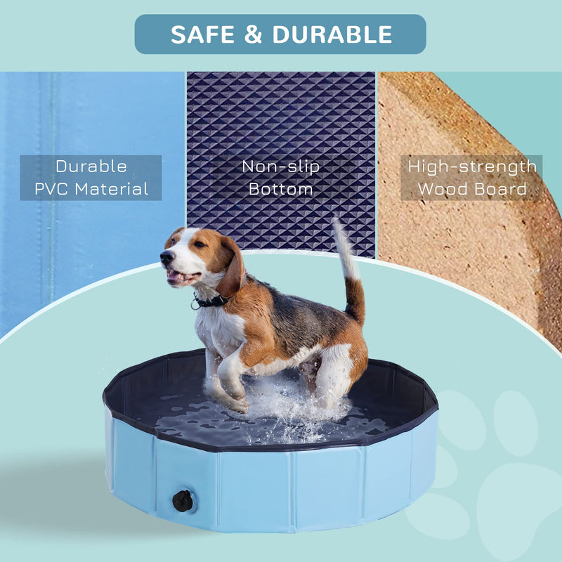 PawHut Foldable Dog Paddling Pool Pet Cat Swimming Pool Indoor/Outdoor Collapsible Summer Bathing Tub Shower Tub Puppy Washer (Φ80 × 20H cm, Blue), D01-003BU ?80 × 20H - PawsPlanet Australia