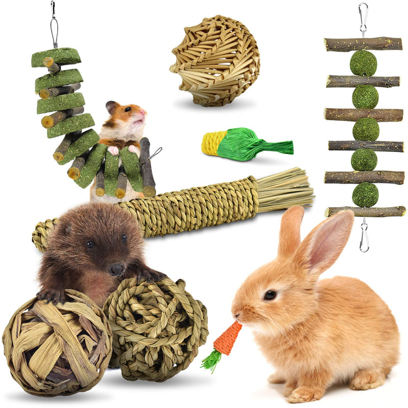 ERKOON Rabbit Toy, Small Animals Chew Toy Rabbits Natural Timothy Grass Chew Balls Nibbler Wooden Chain Grass Toy Dental Care for Bunnies Chinchilla Hamster Guinea Pigs Gerbils Green C - PawsPlanet Australia