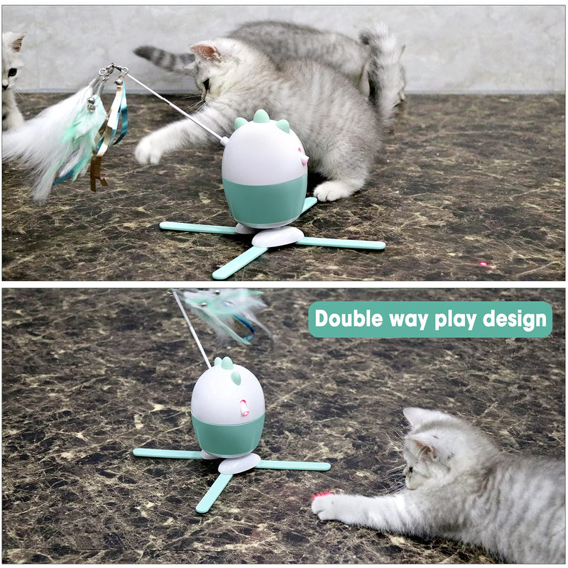 Pemaxs Interactive Cat Toys，Electric Automatic Cat Feather Toys for Indoor Cats Kitten, 360°Rotating Cat Toys with 2 Feathers, USB Charging and Adjustable - PawsPlanet Australia