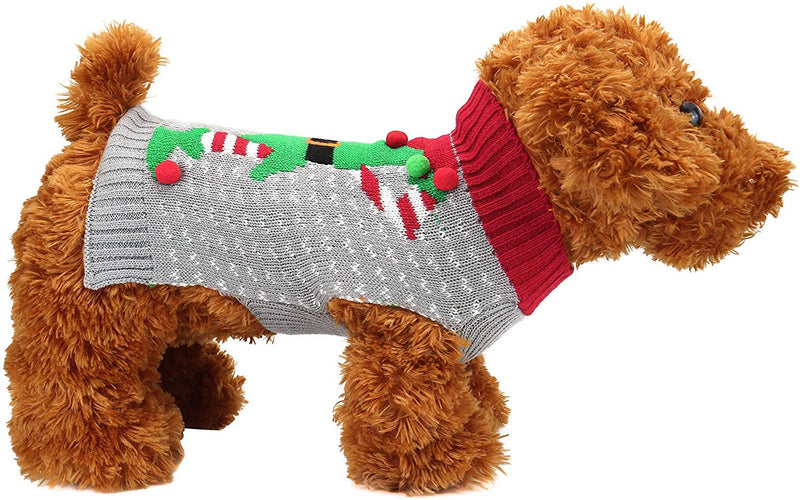 Mogokoyo Cute Dog Cat Ugly Christmas Sweater，Pet Fleece Xmas Jumper Warm Clothes for Winter Cold Weather（S Size） 9.4" Neck Girth；12.2" Chest - PawsPlanet Australia