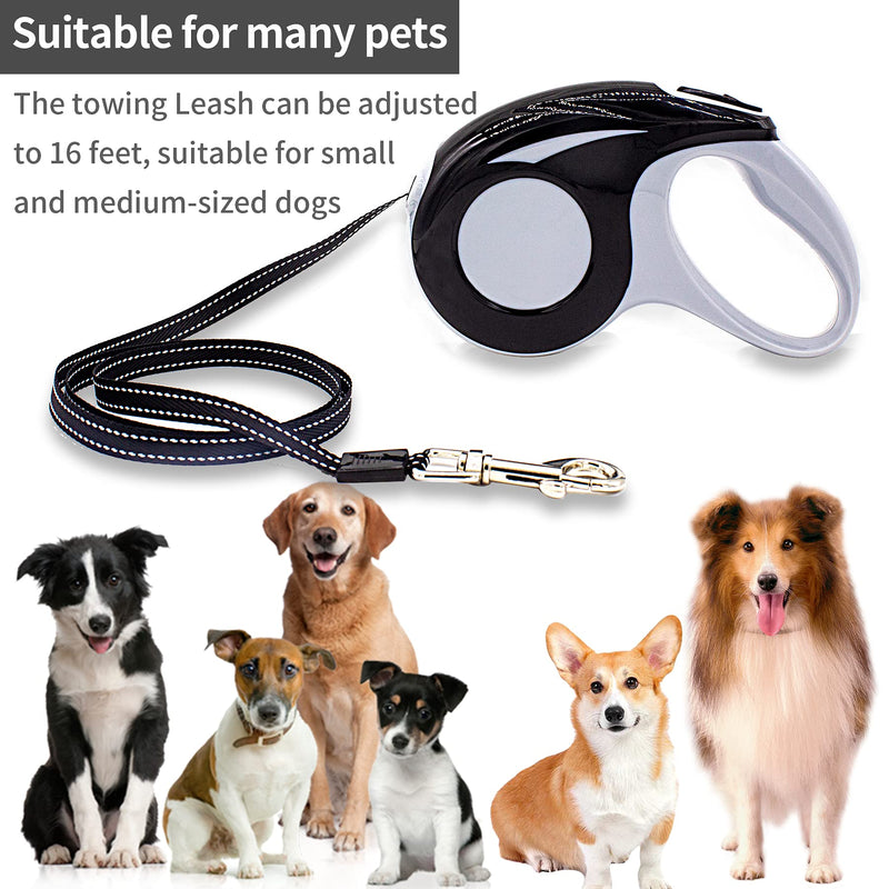 Retractable Dog Leash, 16-Foot Nylon Rope, One-Hand Brake, Suspension Lock, with Non-Slip Handle, Suitable for Small and Medium-Sized Dogs (Black) black - PawsPlanet Australia