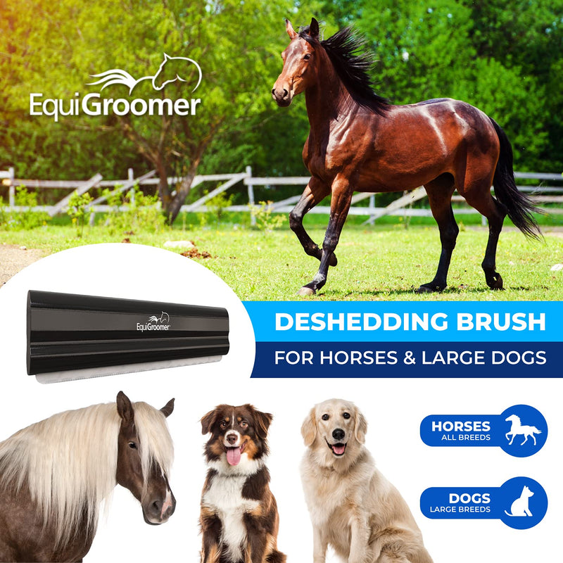 EquiGroomer Cedar Deshedding Brush for Horses | Undercoat Deshedding Tool for Large Pets With Short and Long Hair| Comb Removes Loose Dirt, Hair and Fur| Professional Horse Brush for Grooming Shedding Black - PawsPlanet Australia