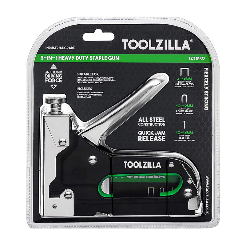 TOOLZILLA hand stapler set for wood and garden, functional and effective tool stapler with staples, powerful stapler gun with adjustable firing force, including 600 staples, 3-in-1 classic - PawsPlanet Australia