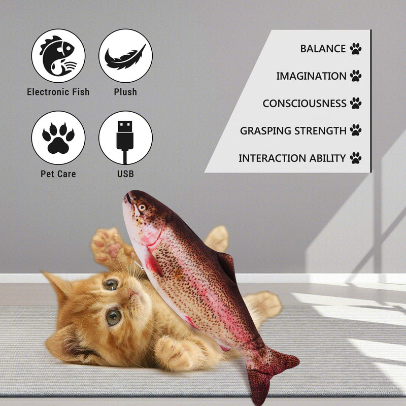 Cat Fish Toy Moving Fish Toy For Cats, Interactive Catnip Fish Toys For Indoor Cats, 28Cm Electric Cat Kicker Fish Toy, Floppy Chew Fish Toy For Cats, Usb, Washable, For Biting, Chewing And Kicking rainbow trout - PawsPlanet Australia