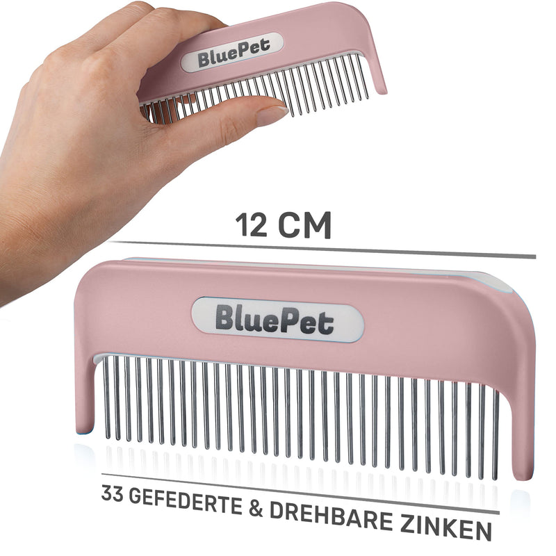 BluePet "Magic Comb" patented with rotating & yielding teeth - For long-haired dogs and cats - Removes knots and untangles the fur - Also for humans Pink - PawsPlanet Australia