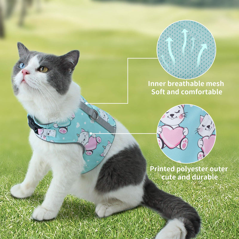 HAPPY HACHI Cat Lead and Harness Set for Walking Escape Proof, Pet Reflective Adjustable Vest Harness Outdoor Breathable Soft Mesh Puppy Kitten Leash with Innovative Anti-Lost Card(XS,Cyan) - PawsPlanet Australia