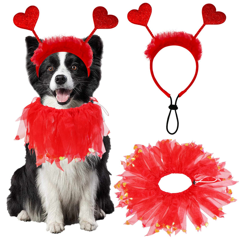 GOYOSWA Dog Valentines Outfit, Dog Valentine's Day Clothes Red Love Hearts Dog Headband Dog Collar with Red Ribbons Holiday Costumes for Small Medium Large Dogs Red Love Heart - PawsPlanet Australia