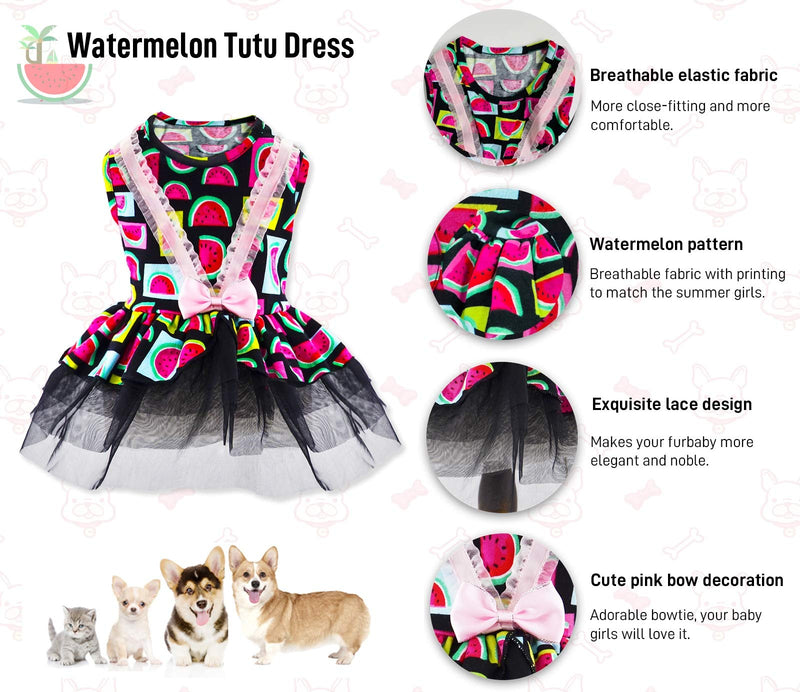 Small Dog Dress - Watermelon Printed Black Dog Clothes Dog Apparel Puppy Outfits Puppy Dresses for Girl Small Dogs (XS) XS(3-4.5lbs) - PawsPlanet Australia