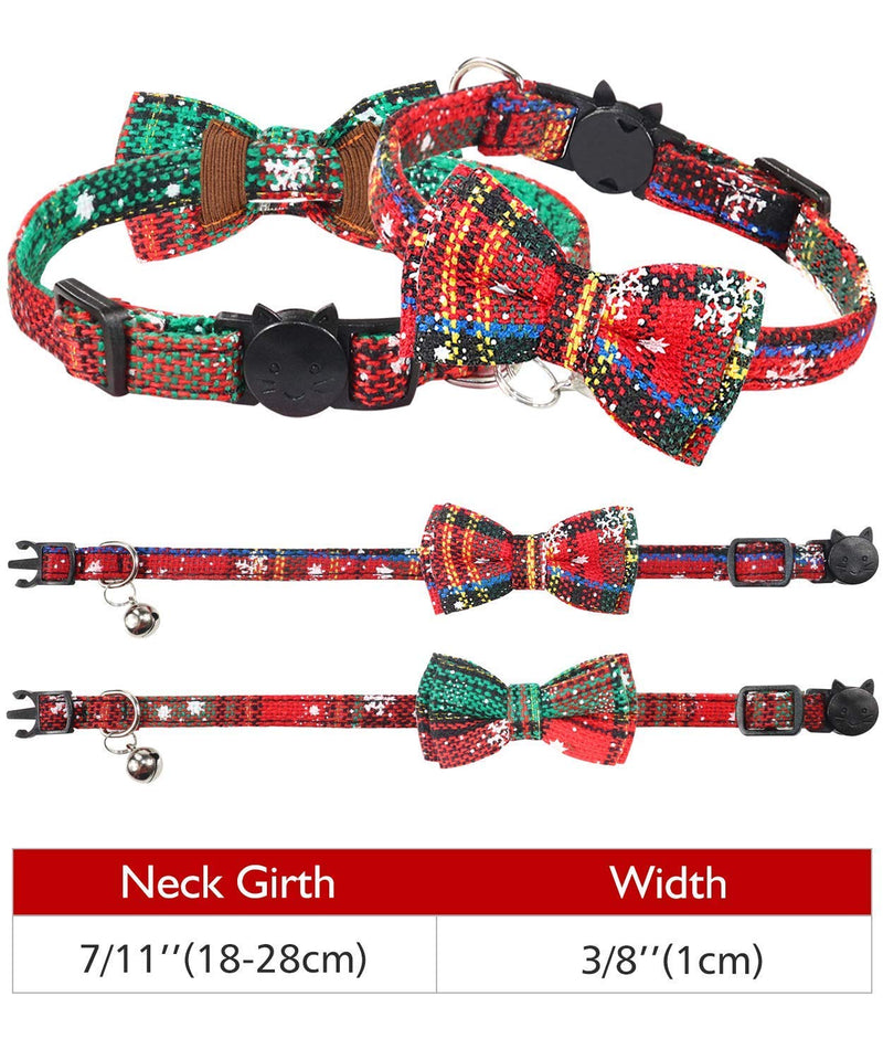 [Australia] - CHUKCHI Breakaway Cat Collar with Bow Tie and Bell, Cute Plaid Patterns, 2 Pack Kitty Safety Collars 