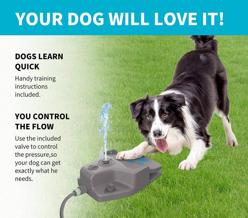 Dog Water Fountain Step on Dog Sprinkler Toy, Automatic Pet Drinking Fountain Paw Activated Dog Watering Dispenser with 3 Nozzles, 9.8ft Hose & 2-Way Splitter for Small Medium Large Dogs Outdoor Fun Dark Grey - PawsPlanet Australia