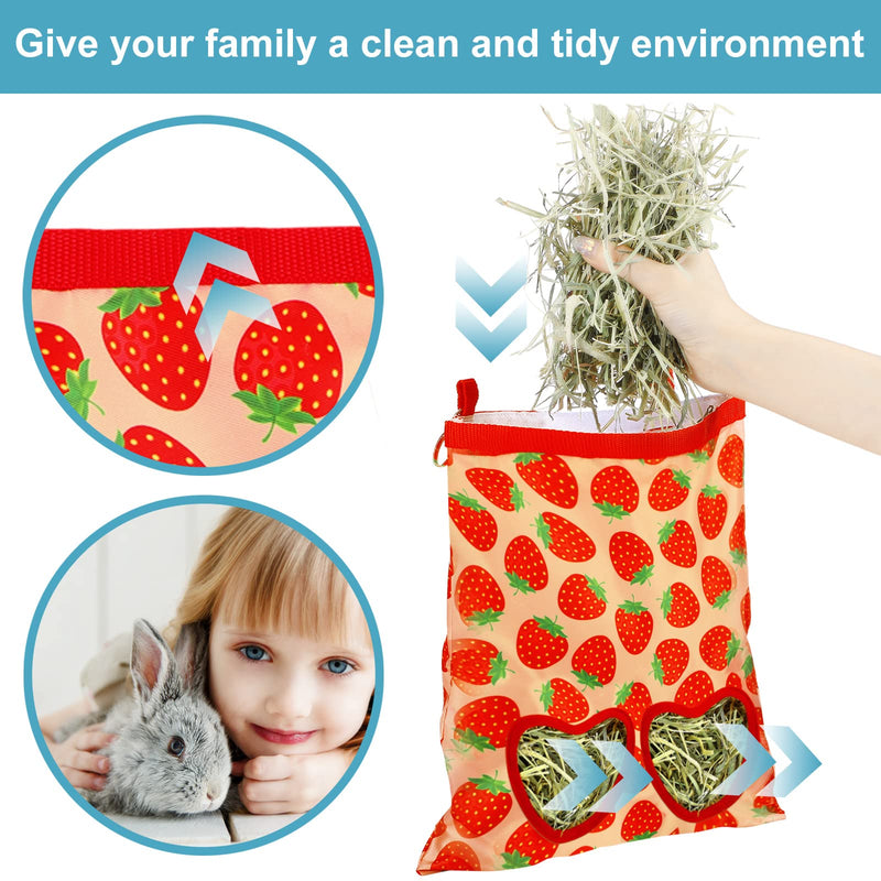 2 Pieces Guinea Pig Hay Feeder Bag Rabbit Hay Feeder Storage Small Animal Hay Feeder Bag Hanging Feeder Sack with 2 Holes for Rabbit Guinea Pig Chinchilla Hamsters Small Pets Strawberry, Pineapple - PawsPlanet Australia