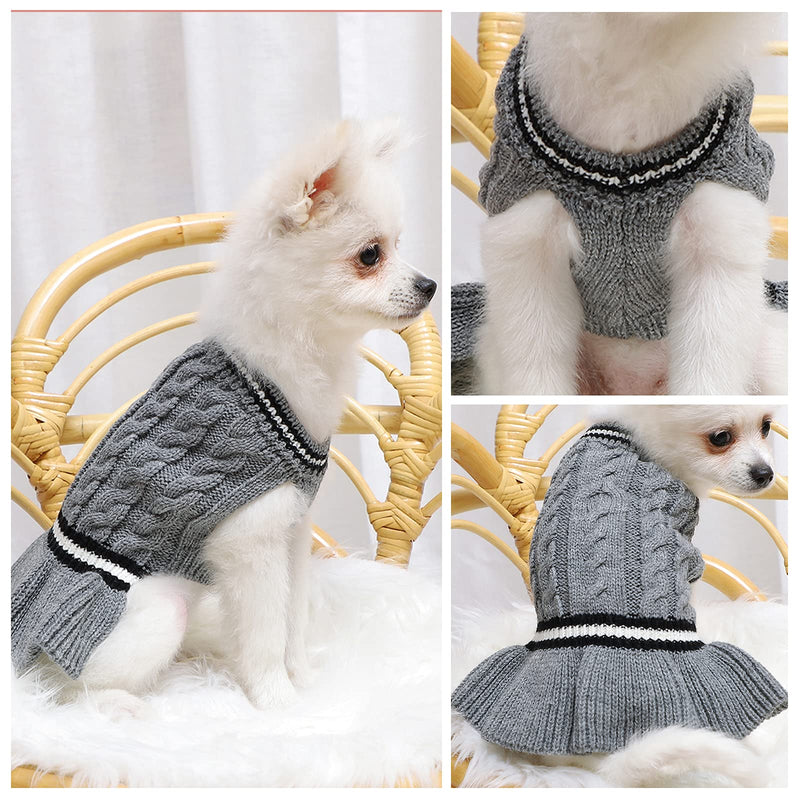 Banooo Cute Girl Dog Sweater Dress Soft Knit Dog Skirt Pullover Knitwear Warm Knitted Sweatshirts Fall Winter for Female Dog Puppy Cat (S, Grey) Small - PawsPlanet Australia