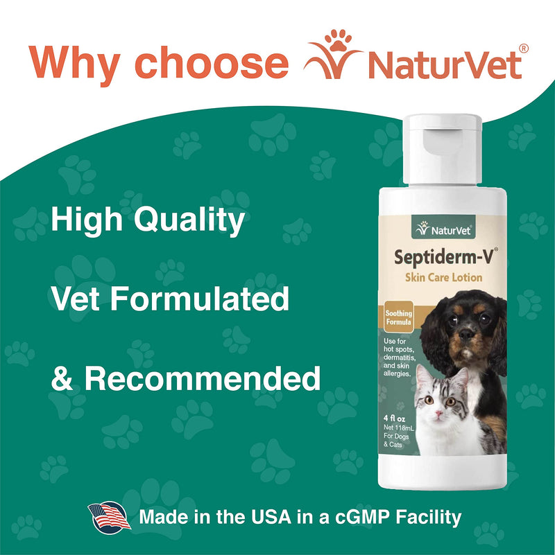 NaturVet Septiderm-V Skin Care Lotion for Dogs & Cats – Pet Health Supplement for Dermatitis, Dog Skin Allergies, Itching, Hot Spots, Cat Rashes – Pet Lotion, Grooming Aid – 4 Oz. - PawsPlanet Australia