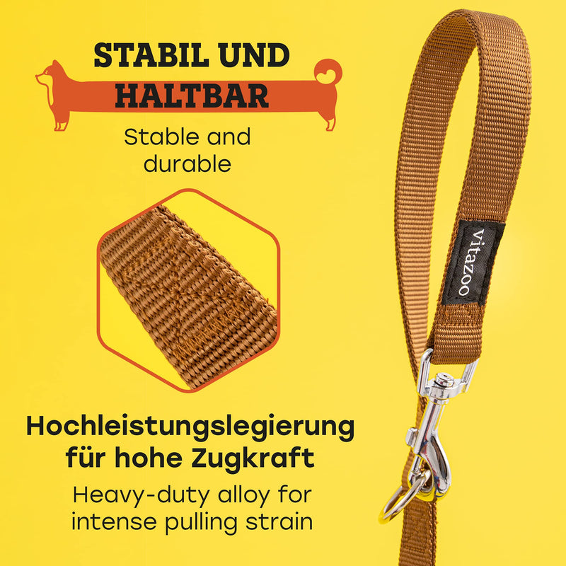 vitazoo dog leash in brown 2mx2.5cm, solid and adjustable in 3 lengths - suitable for large and strong dogs - dog leash, double leash - PawsPlanet Australia