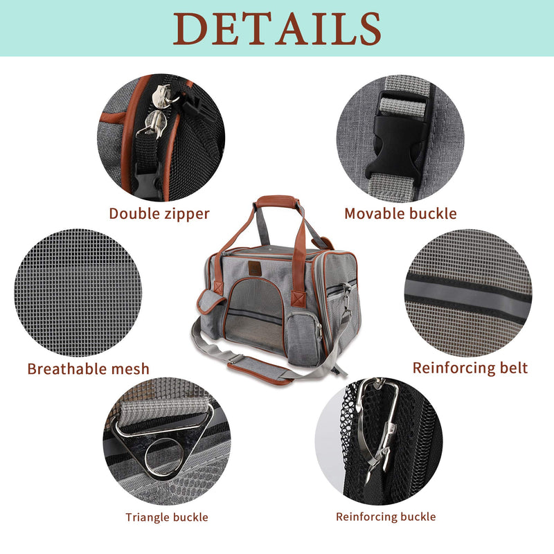 Bofum Pet Cat Dog Carrier Airline Approved Soft-Sided Pet Travel Carrier for Cats and Small Dogs, Portable Cozy Travel Pet Bag with Safety Features, Car Seat Safe Carrier, Easy to get cat in, Clean Grey - PawsPlanet Australia