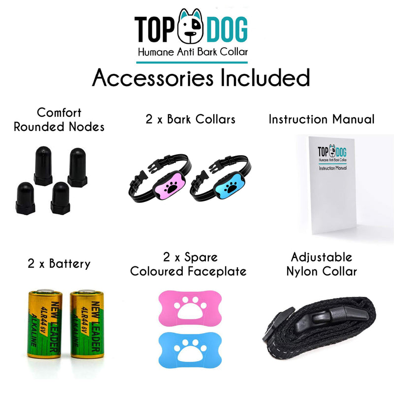 TopDog Dog Bark Collar 2 X multipack, Anti Bark Collar, NO SHOCK, Advanced 2in1, Harmless and Humane, Training and Anti Bark Collar, 7 Adjustable Levels, 2 colour face - PawsPlanet Australia