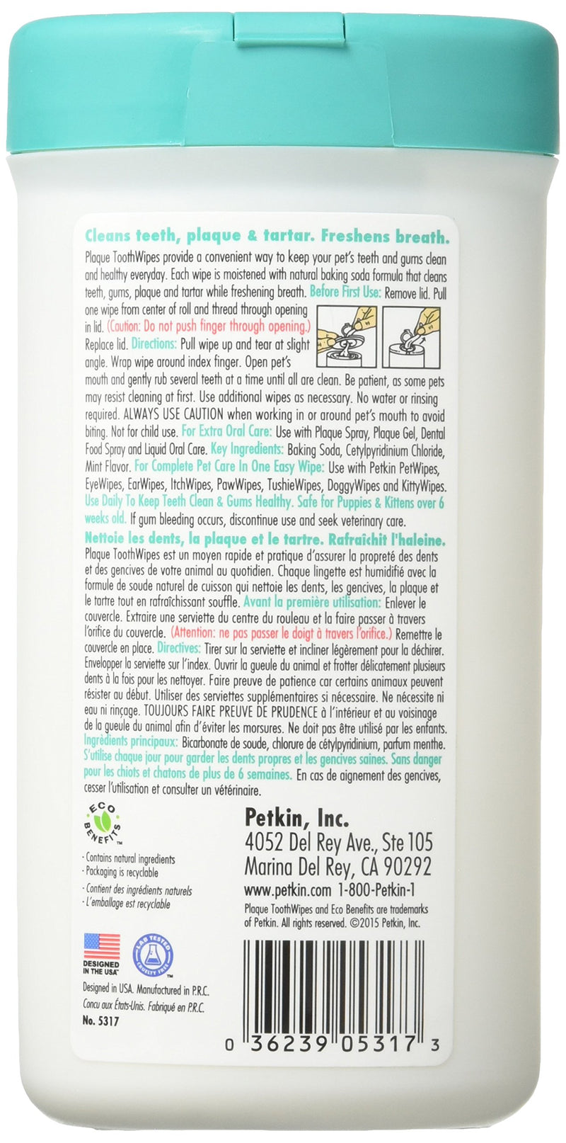 Petkin Plaque Toothwipes, Fresh Mint, 40 Wipes - Natural Formula Cleans Teeth, Gums & Freshens Breath - Safe, Convenient, & Easy to Use Oral Care Dental Pet Wipes for Dogs, Cats, Puppies & Kittens 1 White - PawsPlanet Australia
