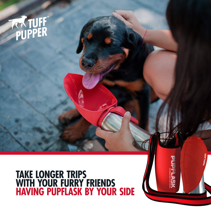 Tuff Pupper PupFlask Insulated Neoprene Dog Water Bottle Holder Sling with Wide Adjustable Shoulder Strap, Great for Travel, Walking, Hiking, Portable Pet Water Bottle Holder 27 OZ Crimson Red - PawsPlanet Australia